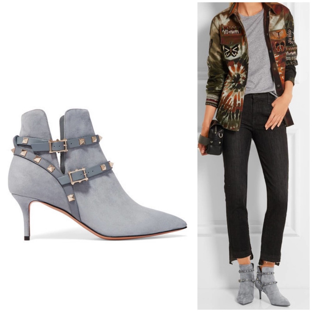 Valentino Garavani The Rockstud Suede Ankle Boots Size 41 Light Blue
